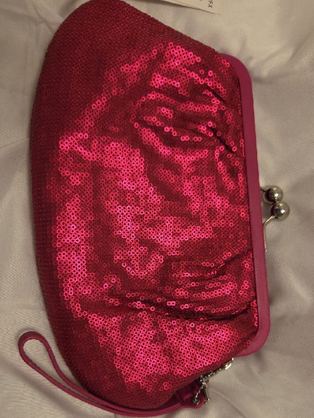 Coach Hot Pink Sequin Kiss-Lock Wristlet - Picture 3 of 7